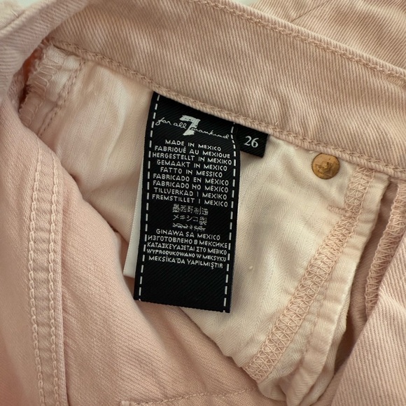 7 For All Mankind High Waist Shorts Womens Pink Cut Off 5 Pocket Raw Hem - Picture 4 of 7